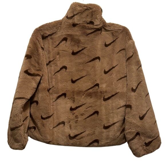Nike Sportswear Plush Printed Faux Fur Jacket in Dk Driftwood Cacao Purple - Picture 4 of 11